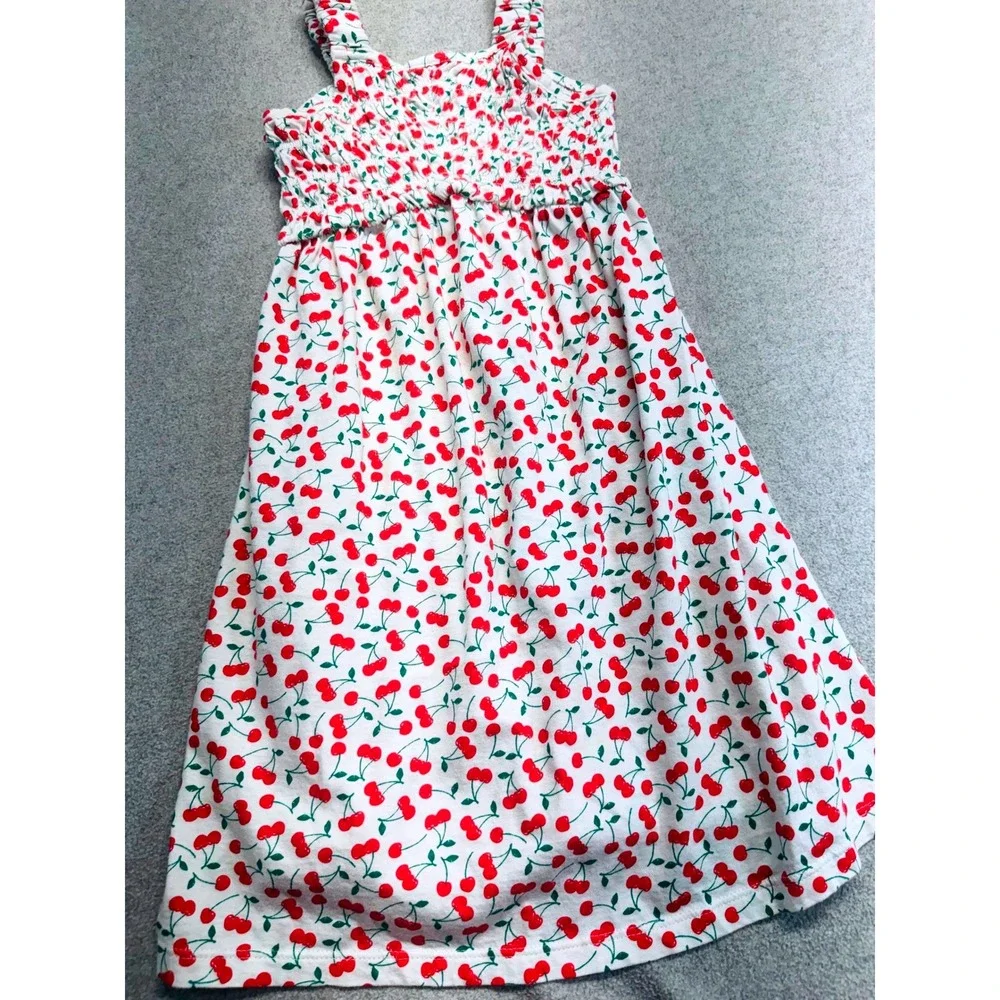 Old Navy Girls Cherry Print Smocked Sundress White Red Sleeveless Size Medium 8